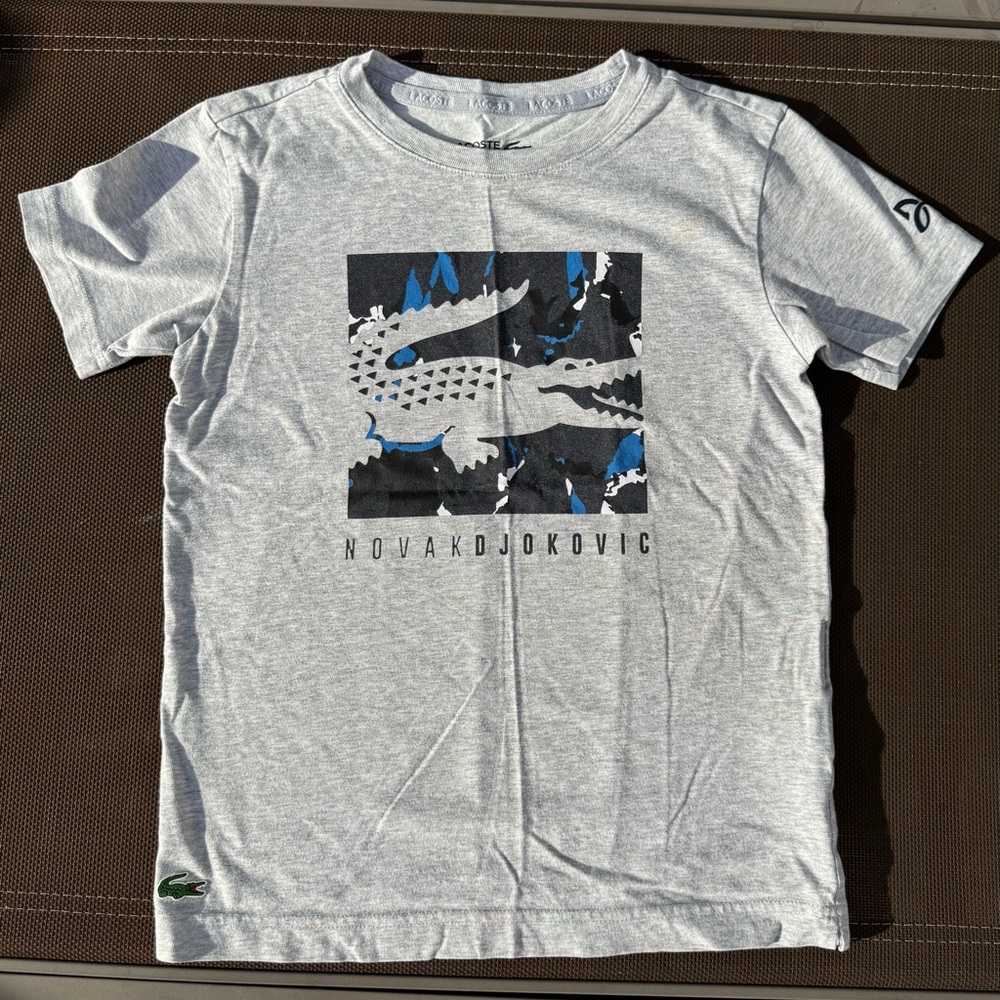 Lacoste Kids Gray and Blue Graphic Tee